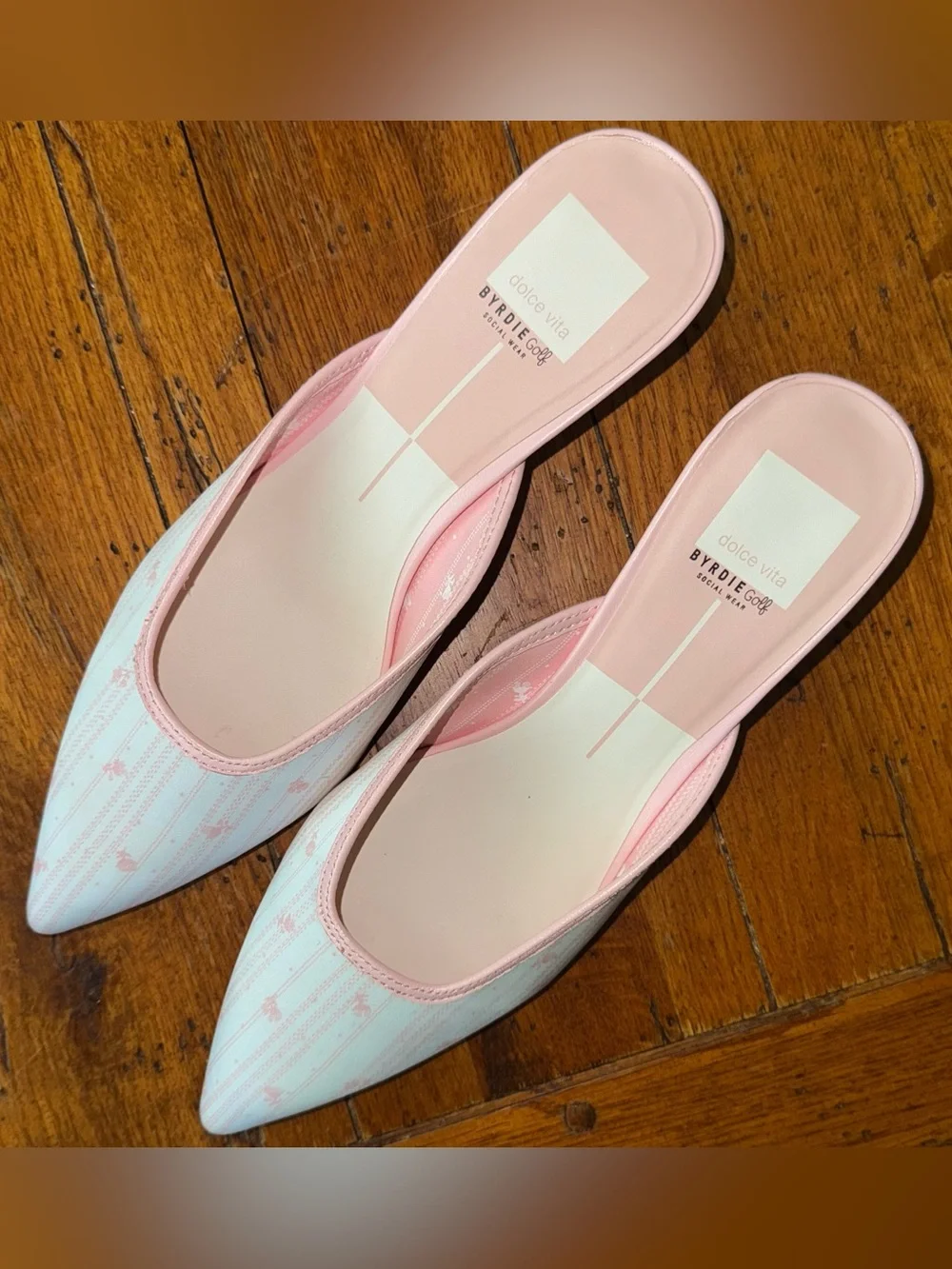 Dolce Vita x Byrdie Golf Cleo Pink Floral Satin Pointed-Toe Kitten Heel 8.5 NEW